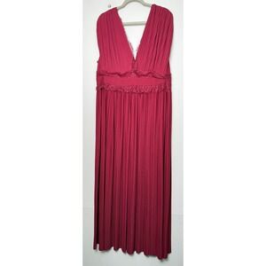 ASOS Design Burgundy Lace Trim Pleated Maxi Dress Size US 18